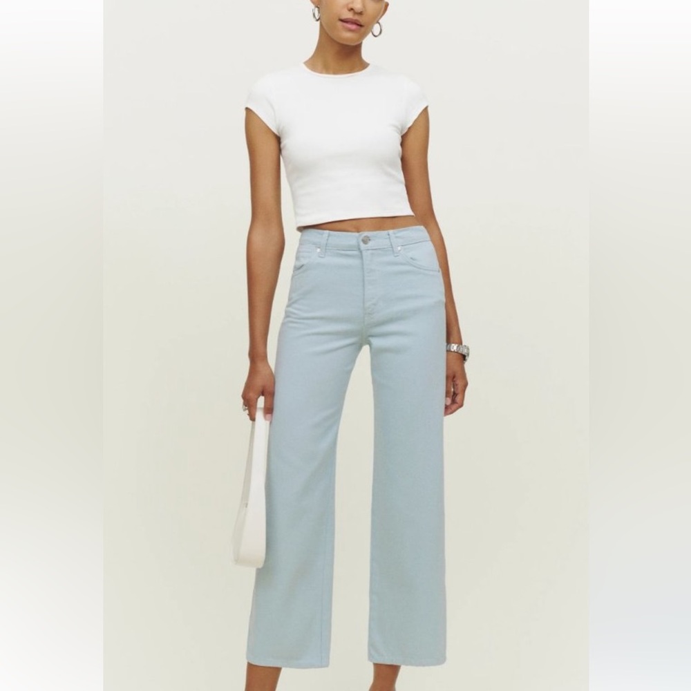 Reformation Cowboy High Rise Wide Leg Jeans Powder Blue